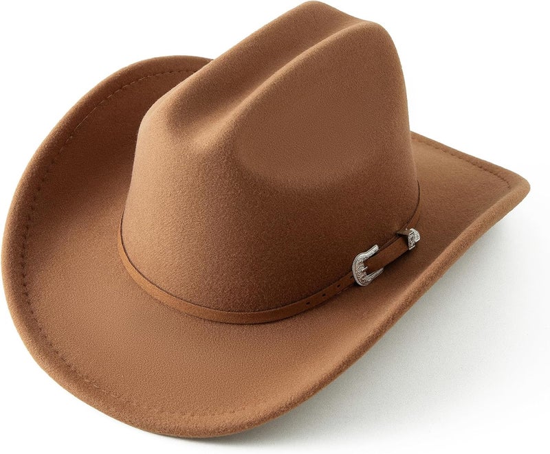 Jastore Kids Western Cowboy Hat for Girl Boy Wide Brim Beach Cowgirl Hat with Belt Buckle Cattleman Cowboys Hats - Image 1